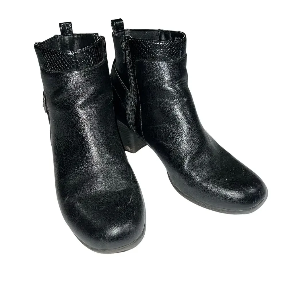 Croft and Barrow Womens Ankle Boots Faux Leather Black Block High Heel Size 8
